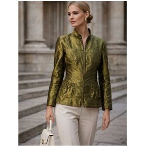 Chico's Olive Green Lightweight Zip Jacket